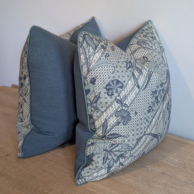 Jasper Java Stripe Pillows in Indigo colorway which features shades of teal and blue. Samuel & Sons teal cord and...