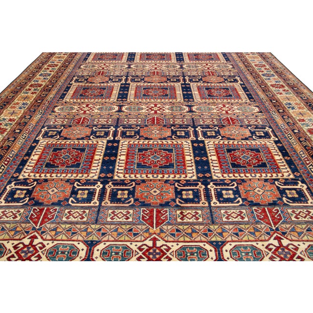 Red Modern Kazak Handmade Wool Rug in Blue and Red With Allover Design For Sale - Image 8 of 9