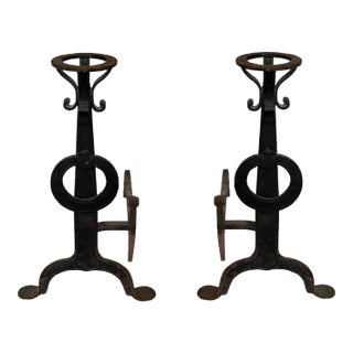 Antique Andirons Arts and Crafts Style - A Pair For Sale