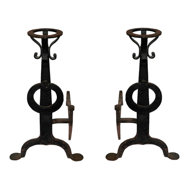 Arts and Crafts Style Andirons - A Pair For Sale