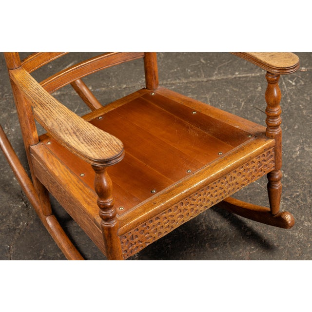 Antique Wooden Rocking Chair With Red Cushion For Sale - Image 10 of 10