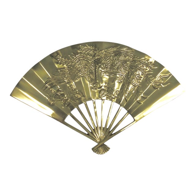 Vintage Carved Solid Brass Fan Wall Art For Sale