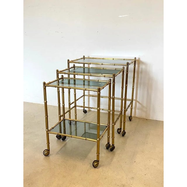 1970s Stackable Trolleys in Brass & Faux Bamboo 1970s, Set of 3 For Sale - Image 5 of 14