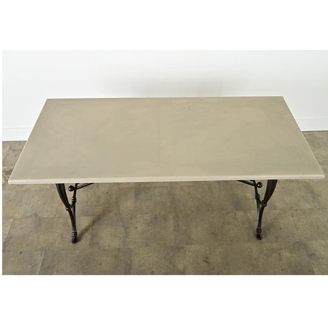 French Vintage Iron Base Dining Table & Painted Wood Top For Sale In Baton Rouge - Image 6 of 12
