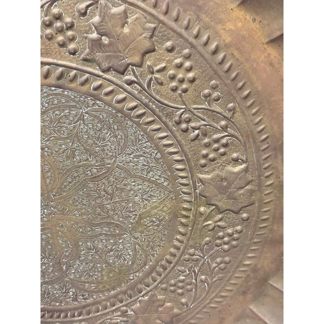 Vintage Indian Benares Brass Tray - 31" Large Round Hand-Etched Charger Tray For Sale In Jacksonville, FL - Image 6 of 7