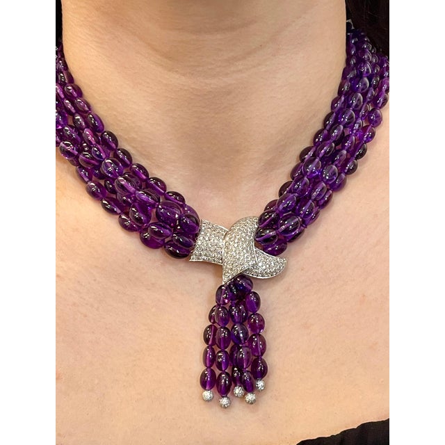 700 Ct Natural Amethyst Multi Layer Bead Necklace in Platinum with 9 Ct Diamonds For Sale - Image 9 of 18