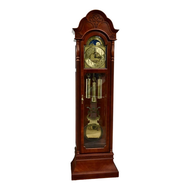 Vintage Ridgeway Chinese Chippendale Style Mahogany Grandfathers Clock For Sale