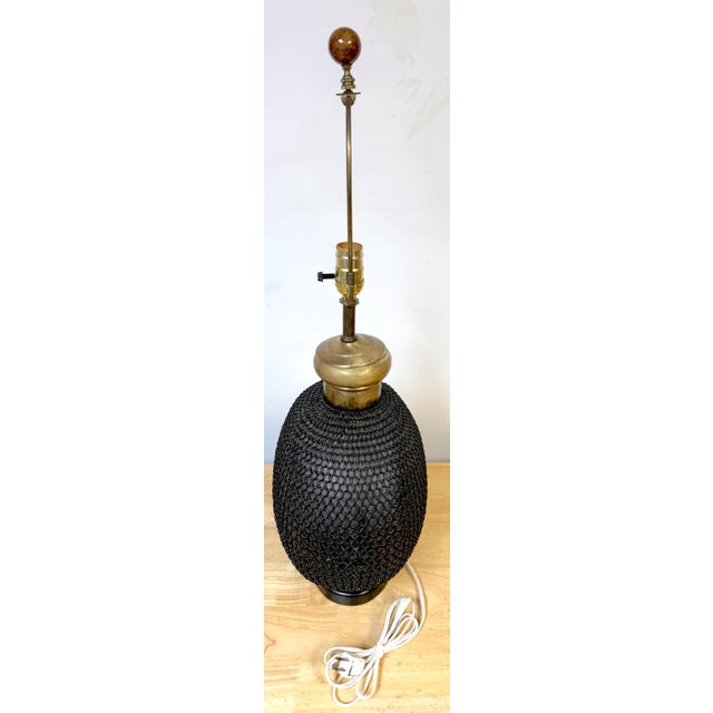 Modern 1960s French Brass & Metal Chain Mail Rounded Orb Lamp For Sale - Image 3 of 9