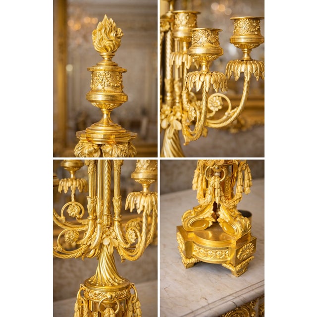 c.1860 Ad Mougin Louis XVI Gilt Bronze Clock Set, 3 PCS For Sale - Image 10 of 18