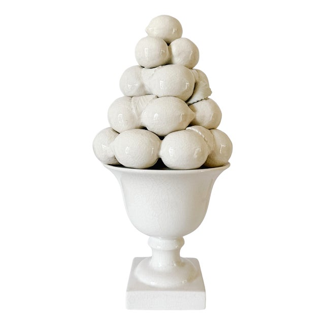 Vintage Portuguese Creamware Crackle Glaze Lemon Topiary for for Great City Traders San Francisco For Sale