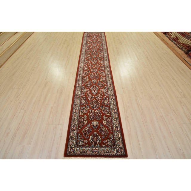 Farmhouse Fine Sarouk Runner 2’8” X 13’1” Rust Wool Traditional Hand-Knotted Oriental Rug For Sale - Image 3 of 13