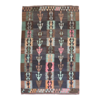 Tribal Bohemian Vintage Turkish Kilim Flat-Weave - 6'4" x 9'5" For Sale