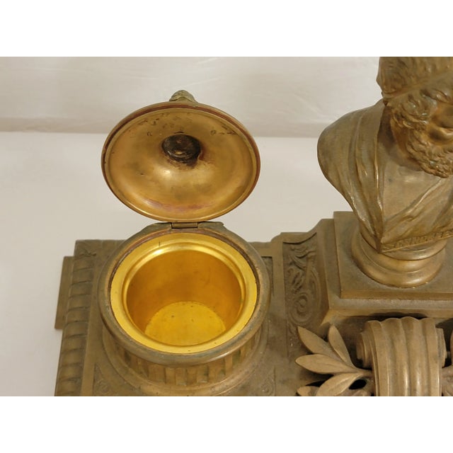19th Century French Neo-Classical Style Gilt Bronze Desk Inkwell For Sale - Image 4 of 10