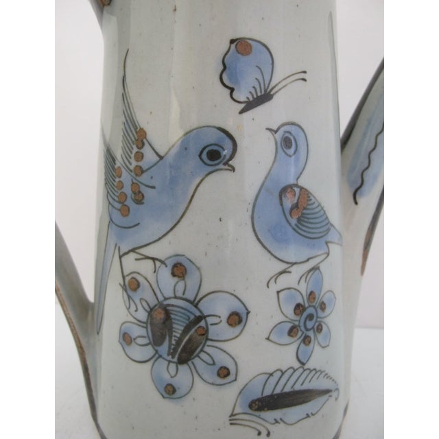 Ken Edwards El Palomar Blue Stoneware Bird & Flower Mexican Pottery Coffee Pot For Sale - Image 11 of 14