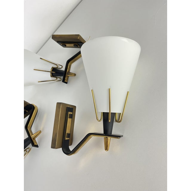 Wall Lamps in Brass and Opal Glass, Set of 2 For Sale - Image 9 of 16