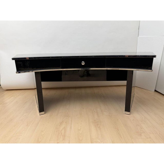 Art Deco Desk in Black Lacquer, Walnut & Metal, France, 1950 For Sale - Image 18 of 18