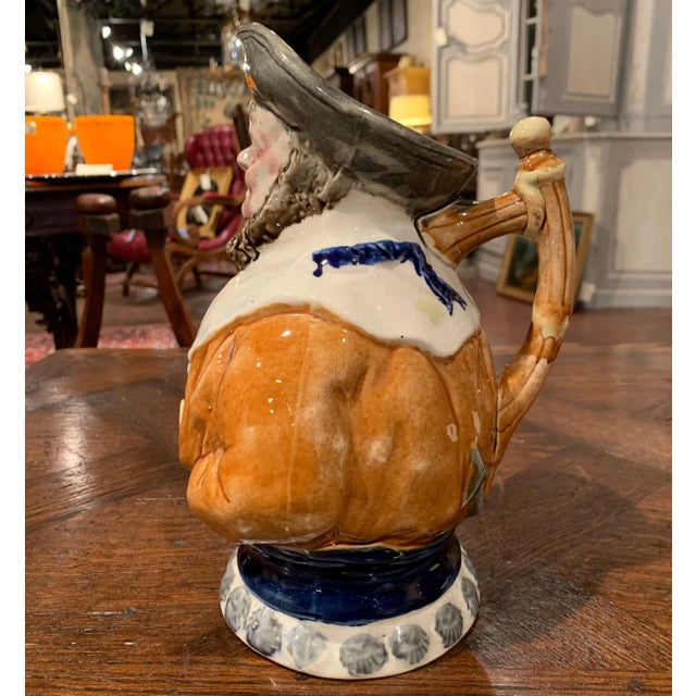 19th Century Belgium Painted Ceramic Barbotine Sailor Pitcher From Nimy Les Mons For Sale In Dallas - Image 6 of 13