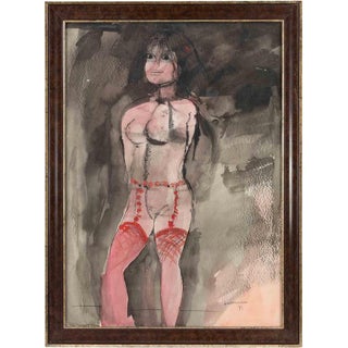 Bruno Cassinari, Woman Drawing, Nude, 1971, Mixed Media on Paper For Sale