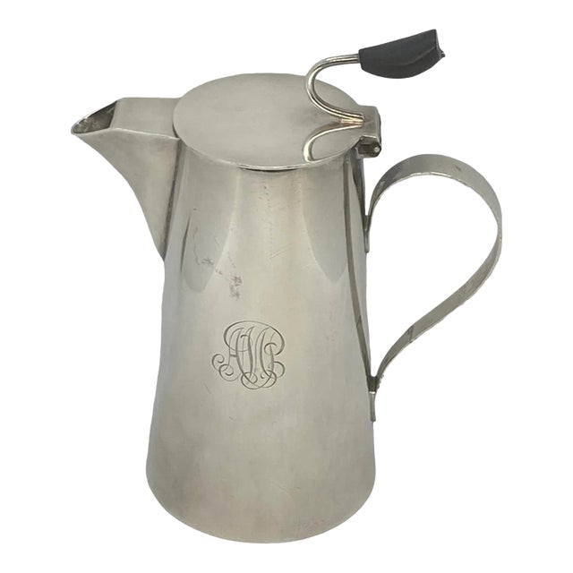 Vintage 1930’s English Art Deco Asprey & Co. Silver Plate Hot Milk/Water Jug With Monogram For Sale
