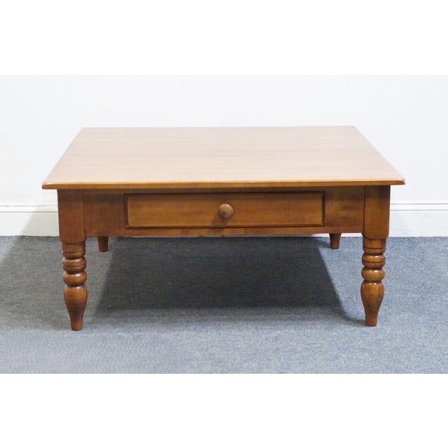 American Durham Furniture Solid Cherry Early American Style 38" Square Accent Coffee Table - Made in Canada For Sale - Image 3 of 13