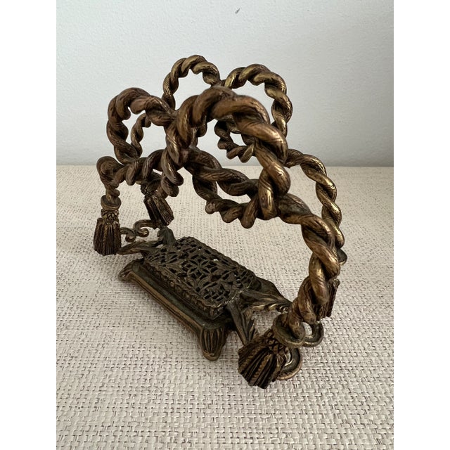 Hollywood Regency Vintage Italian Style Rope & Tassels Gilded Napkin Holder For Sale - Image 3 of 8