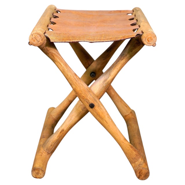 Brown Danish Modern Gold Hill Guldhøj Folding Stool in Oak and Cognac Leather by Poul Hundevad, 1960s For Sale - Image 8 of 9
