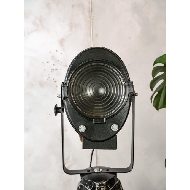 Black Theater Spotlight on Surveying Tripod Floor Lamp from A.E. Cremer, 1950s For Sale - Image 11 of 18