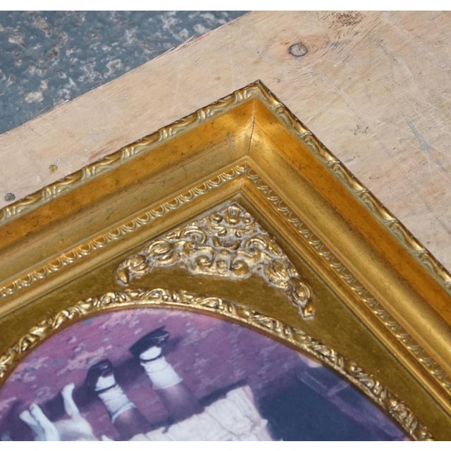 Wood Vintage Victorian Style Girl with Dog and Puppies Print in Gilt Frame For Sale - Image 7 of 10
