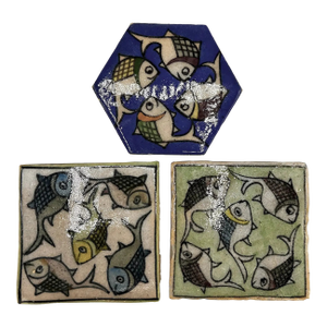 Vintage Persian Swimming Fish Tiles 4" X 4" - Set of 3