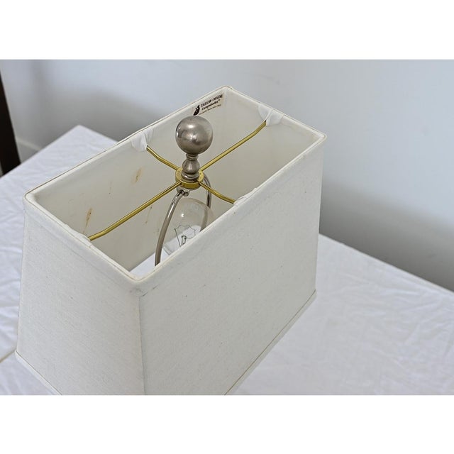 French Vintage Pewter Table Lamp With Custom Linen Shade For Sale In Baton Rouge - Image 6 of 9