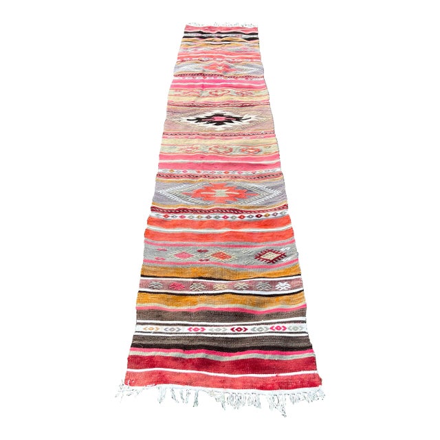 1940s Pink Skinny Distressed Kilim Rug 1’10x10 For Sale