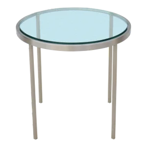 Mid-Century Modern Milo Baughman Round Glass and Stainless Steel Side End Table