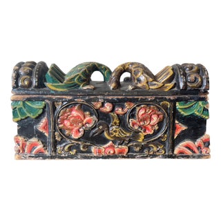 Antique Indian Polychrome Carved Dowry Box with Peacocks, 1900s For Sale