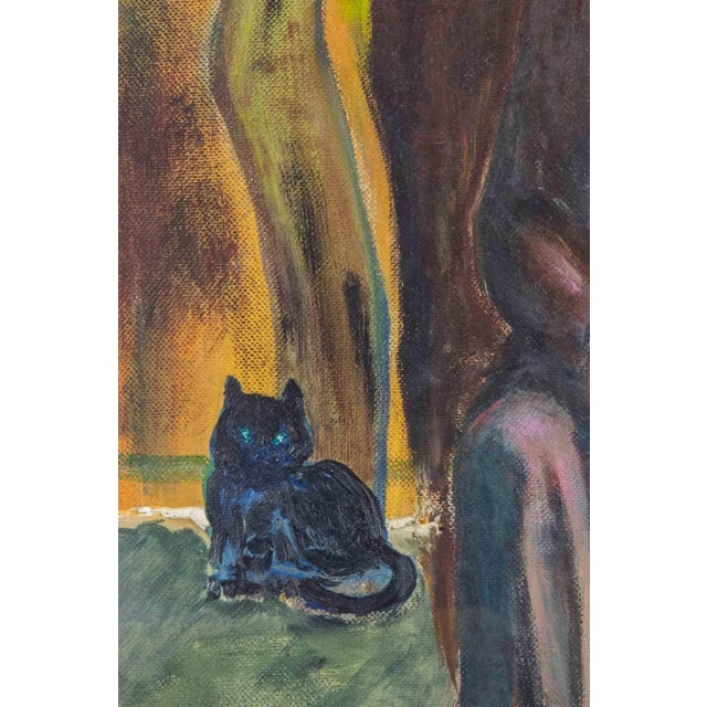 Modern Sirio Pellegrini, Portrait of Old Man with Cat in Capestrano, Oil on Board, 1968, Framed For Sale - Image 3 of 6