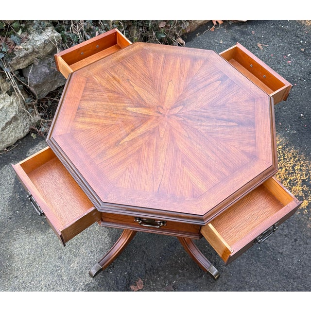 Vintage English Regency Cherry Wood Octagonal Drum Table For Sale - Image 11 of 11