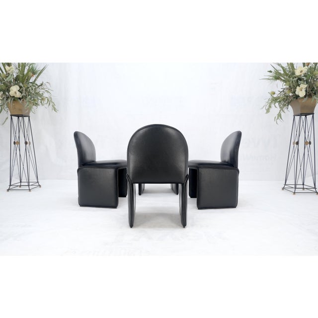 Animal Skin Set 4 Italian Mid Century Modern Black Leather Dining Chairs Bellini Style MINT! For Sale - Image 7 of 13
