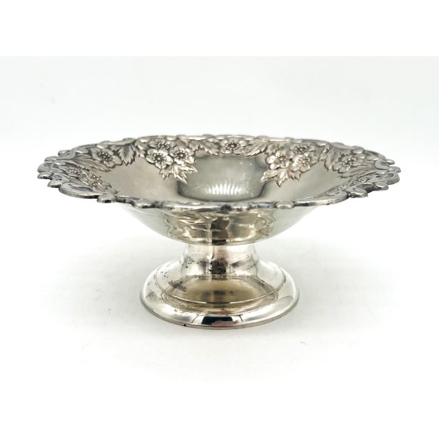 Vintage Silverplate Floral Repoussé Pedestal Candy/ Nut Bowl – Traditional / Hollywood Regency For Sale In Houston - Image 6 of 13