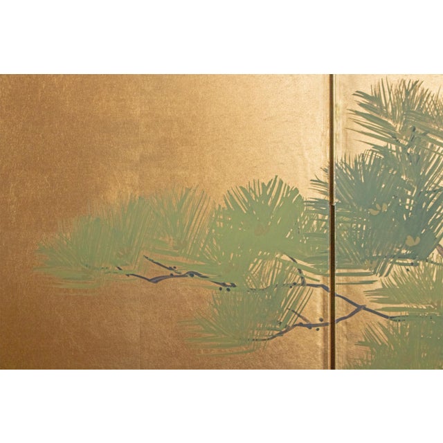 1960s Shōwa Era Japanese Byobu Screen, "Pine Tree Branch" For Sale - Image 4 of 17
