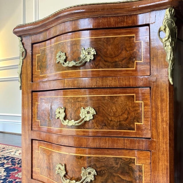Louis XV Style Semainier Chest | Vintage Lingerie Chest | European-Inspired Statement Piece | Burl Walnut For Sale In Raleigh - Image 6 of 11