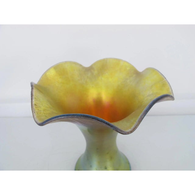 Steuben Glass Steuben Aurene 723 Gold Blue Iridescent Ruffle Art Glass Vase For Sale - Image 4 of 8