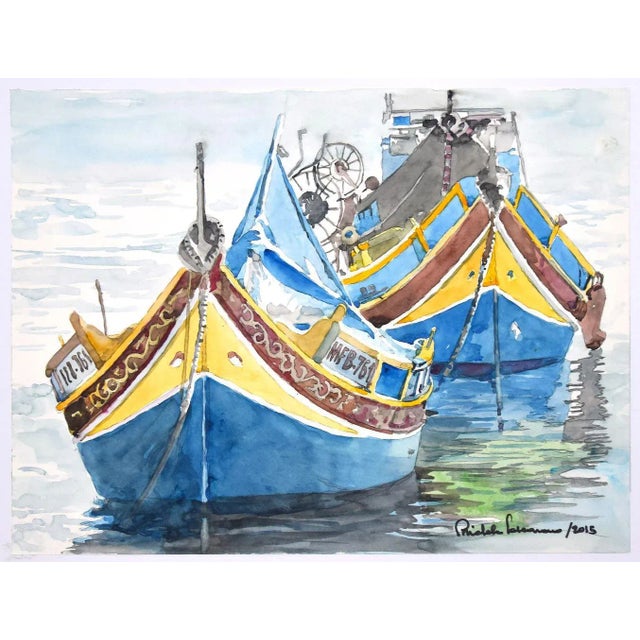 Boats is an original drawing in Watercolor on paper applied on cardboard. realized by Michele Cascarano. The state of...