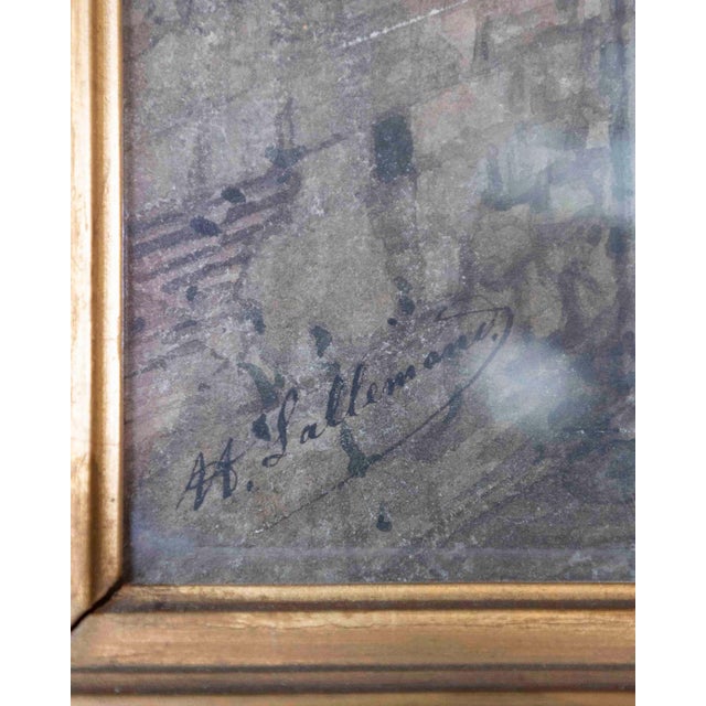 19th Century 19th Century European Canal Townscape with Half-Timbered Architecture, Oil Painting For Sale - Image 5 of 8