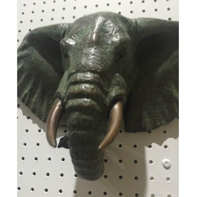Metal Mid-Century Modern Pair of Bronze Elephant Heads For Sale - Image 7 of 9