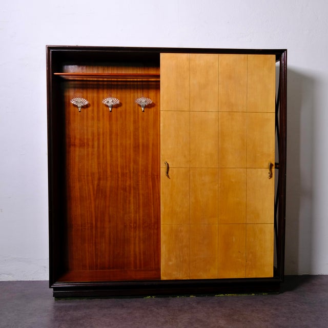 Wood Art Deco Hall Cabinet with Coat Rack, Shelves and Mirror, 1940s For Sale - Image 7 of 18