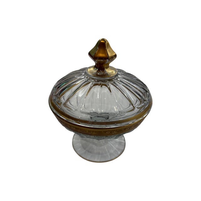 Mid 20th Century Mid Century Modern Heisey Gold-Rimmed Lidded Pedestal Candy Dish For Sale - Image 4 of 18