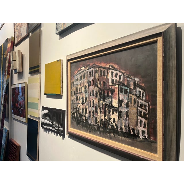 This lush cityscape hails from the 1960s-70s and depicts apartment buildings with a fauvist dream-like essence. Pastel...