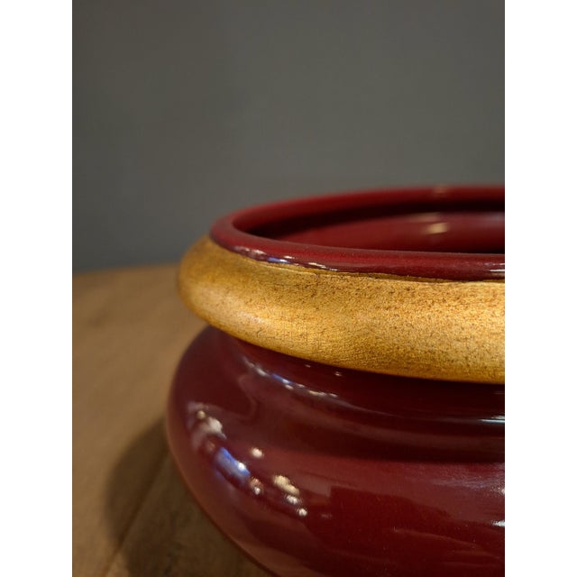 Oval Burgundy Ceramic Cachepot by Paolo Marioni, Italy, 1980s For Sale - Image 4 of 7