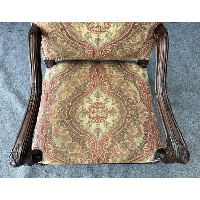 Late 20th Century Traditional High-Back Upholstered Arm Chair For Sale - Image 9 of 10