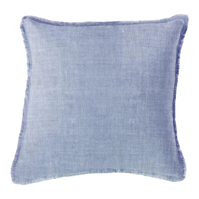 Anaya Chambray Blue Soft Linen Pillow 26x26 For Sale