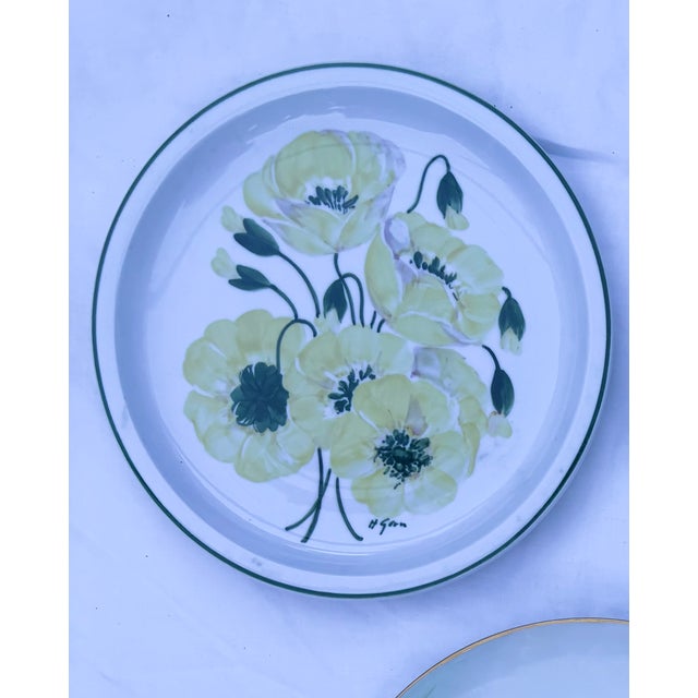 Butterflies and Spring Flowers Pink, Yellow and Blue Decorative Wall Plate Curation- Set of 7 For Sale - Image 11 of 14